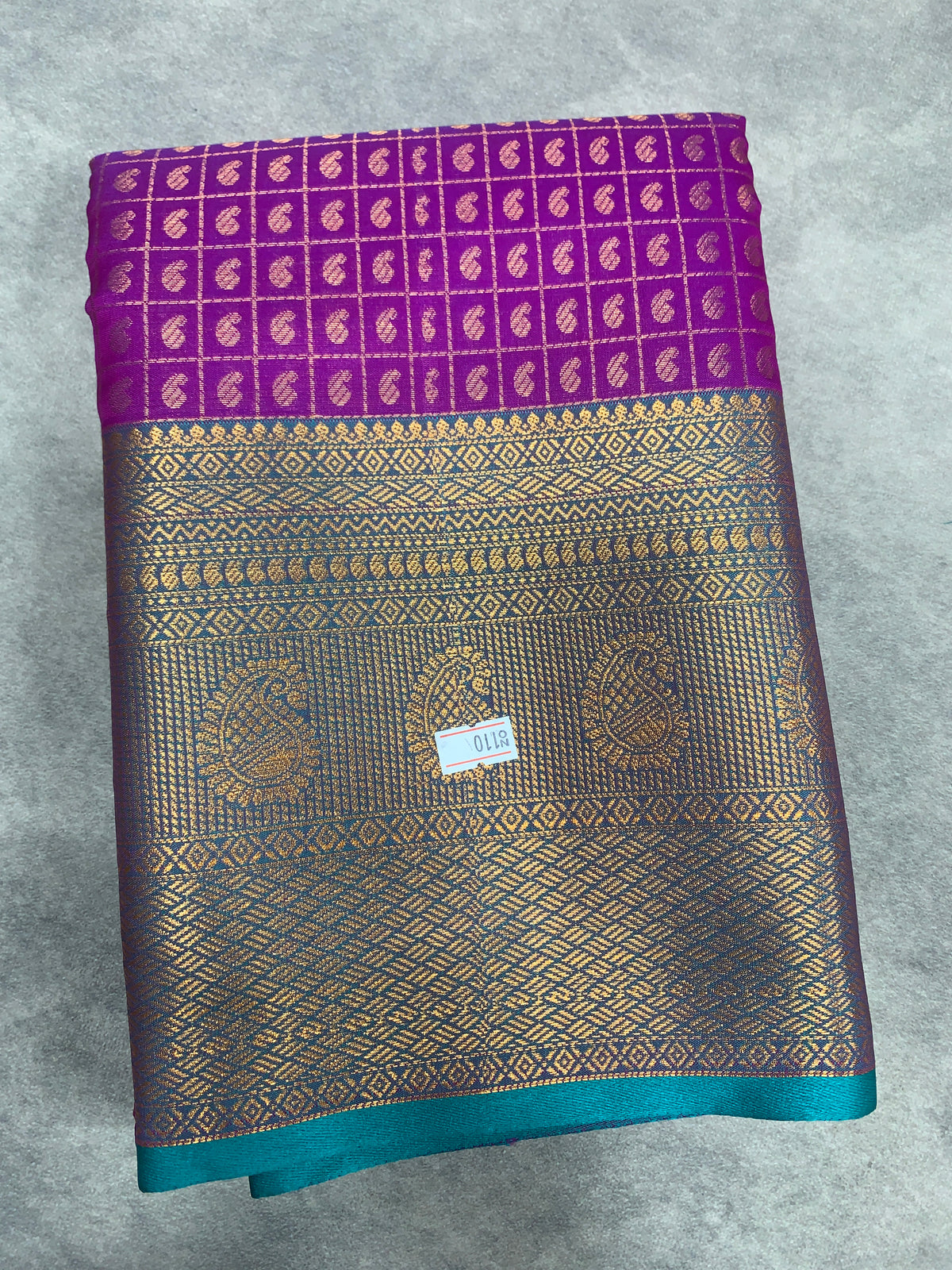 Kanchi Style Art Silk Saree – Magenta with Blue Border and 1000 Butta