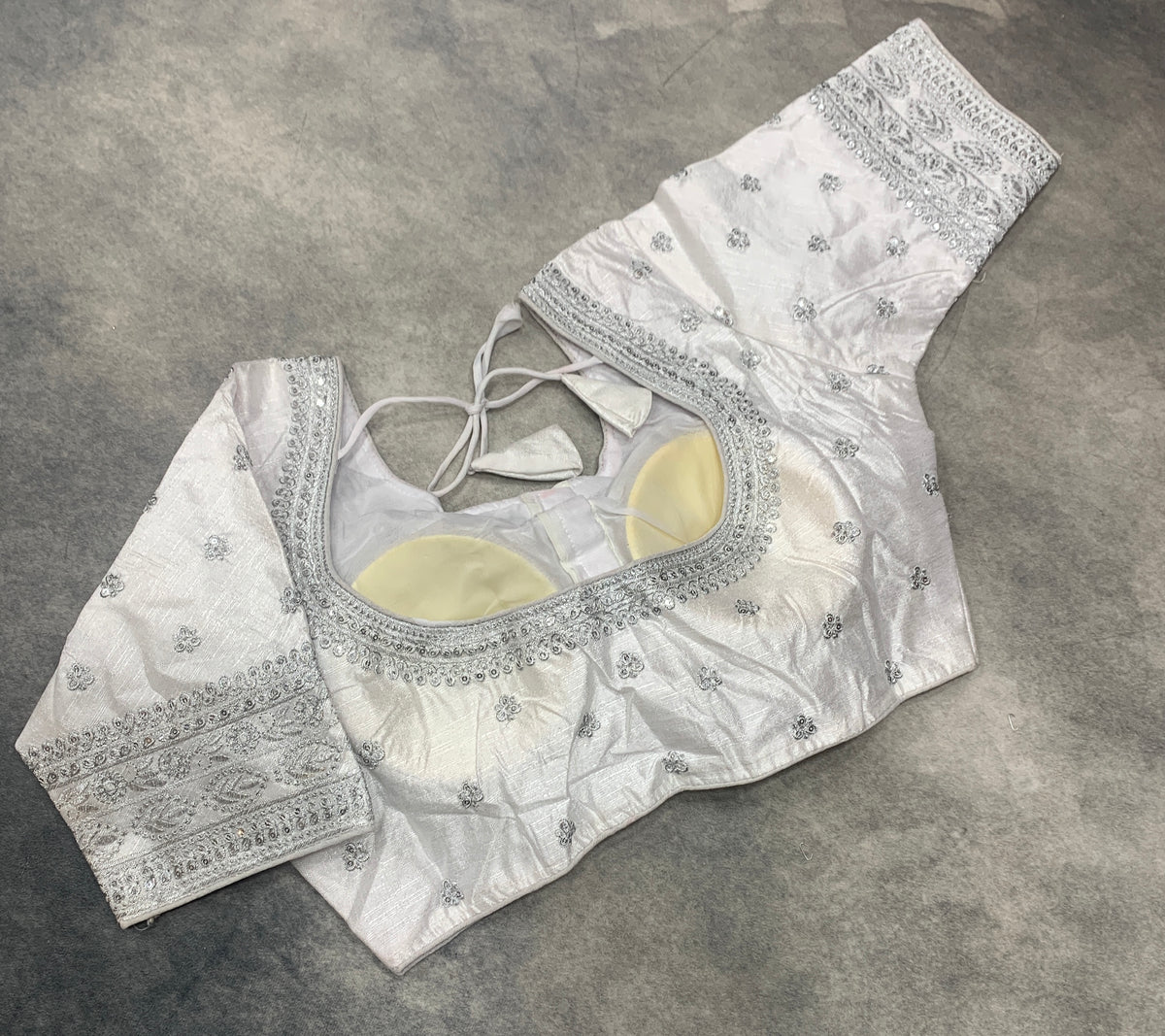Ready-to-Wear Embroidered Silk Blouse - White (Golden Embroidery)