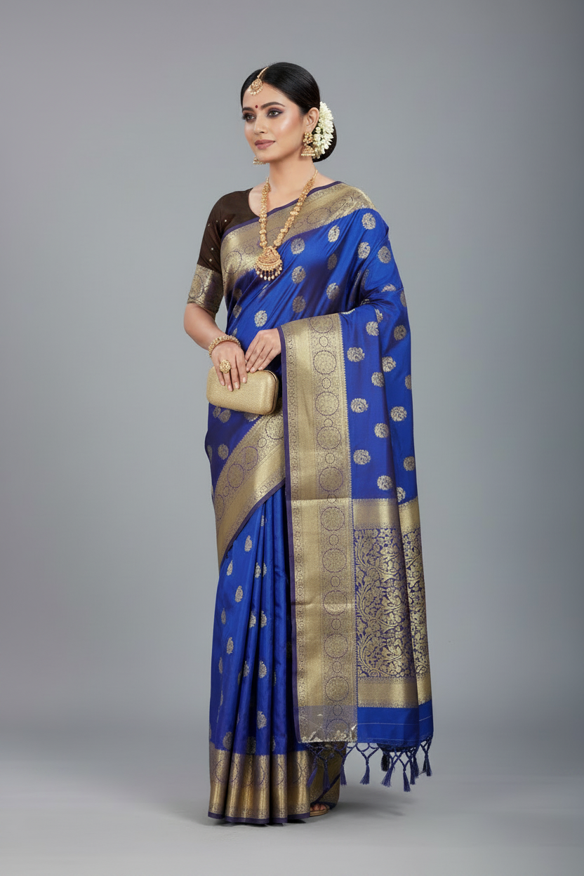 Blue Color Vegan Kanjivaram Style vegan silk saree
