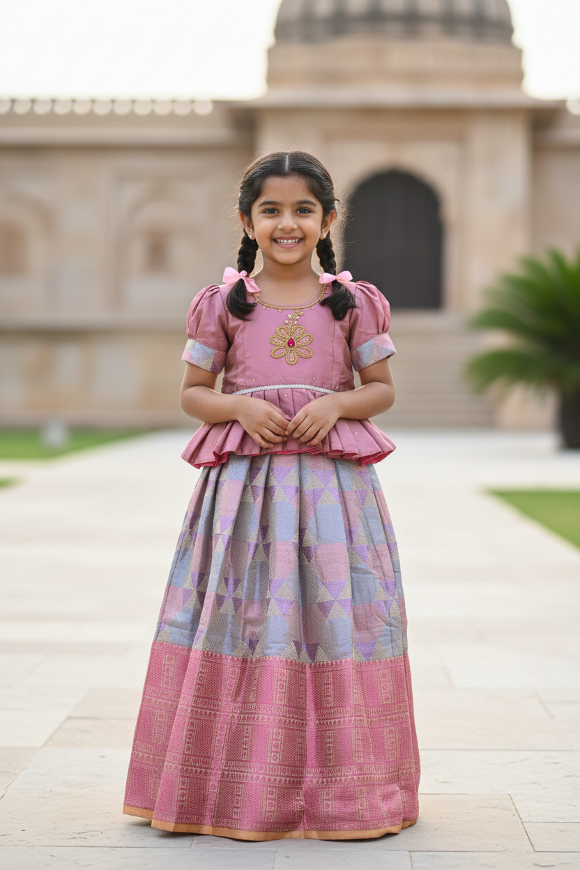 Ready To Wear Pavadai Multi Colour with Mauve Colour Blouse