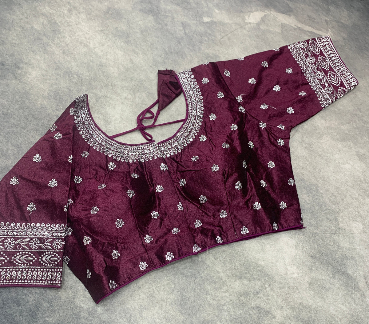 Ready-to-Wear Embroidered Silk Blouse - Purple (Golden Embroidery)