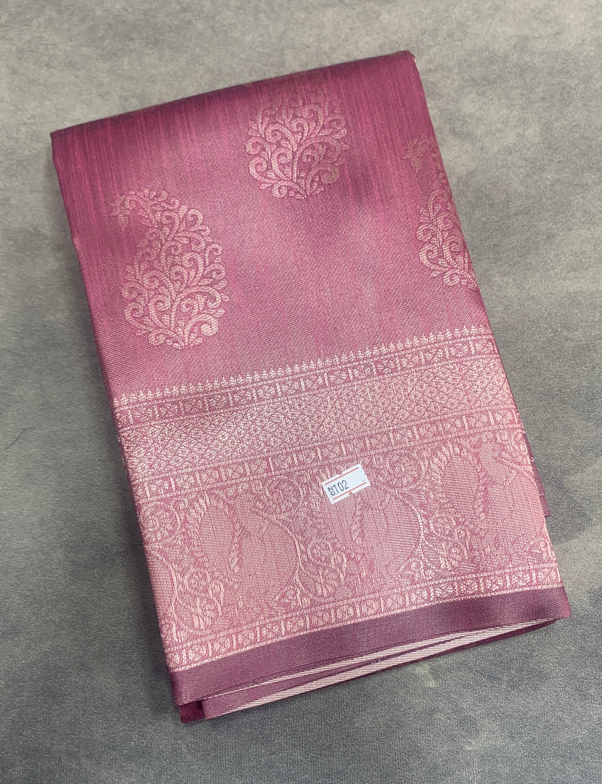 Semi Jute Silk Saree โ Pink with Silver Zari Border