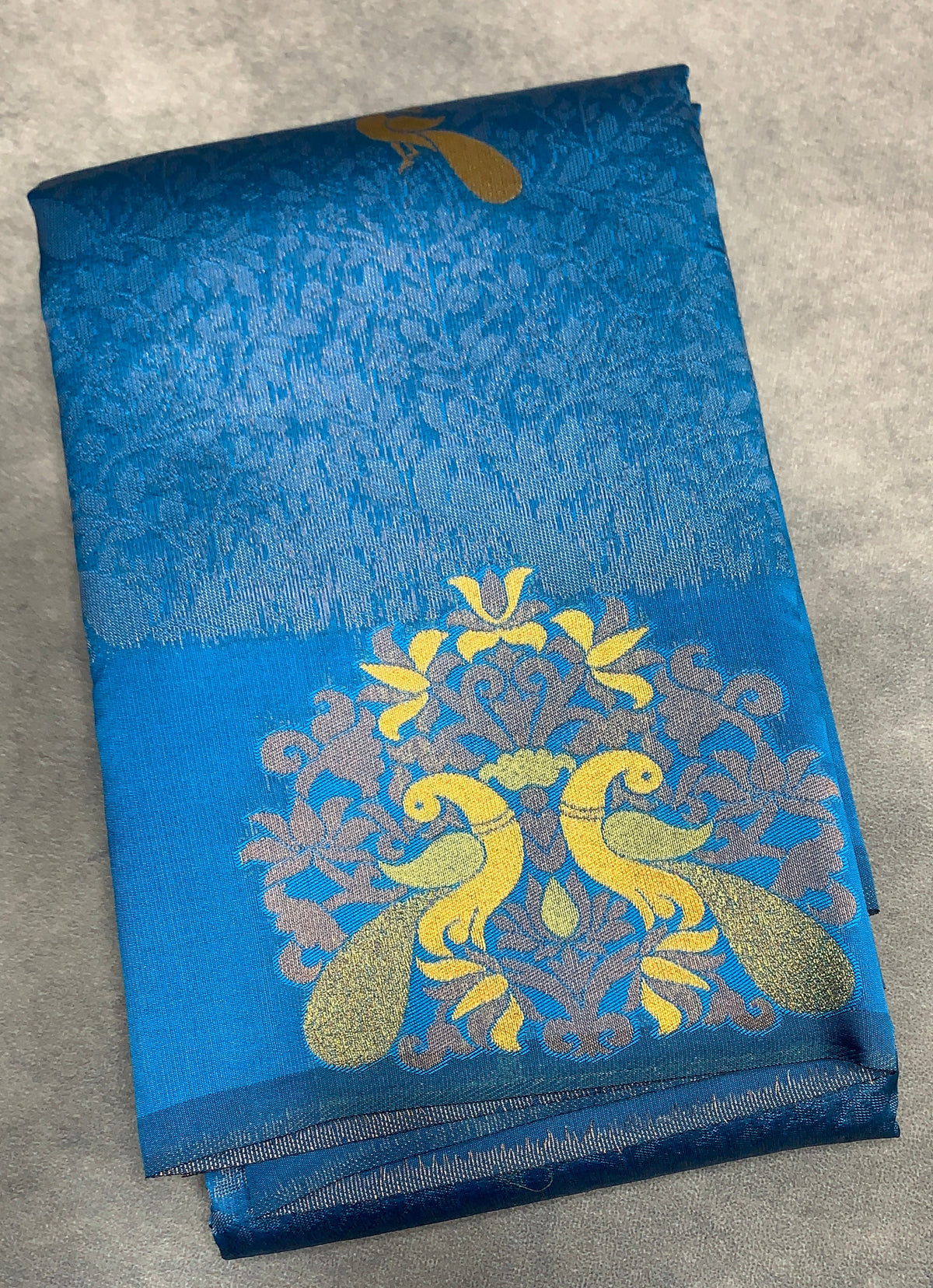 Blue Colour Semi Silk Saree with Peacock Motif