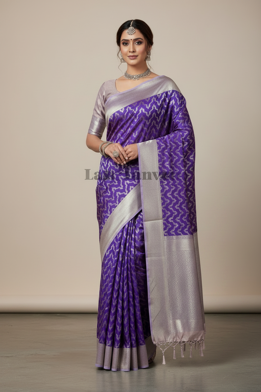 Purple Color Vegan Silk saree with Sliver Color border