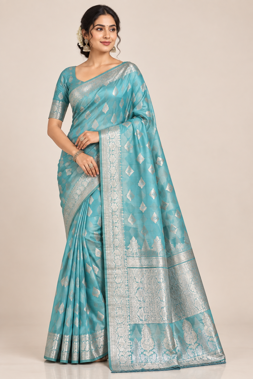 Sky Blue Colour Sona Roopa Silk Saree
