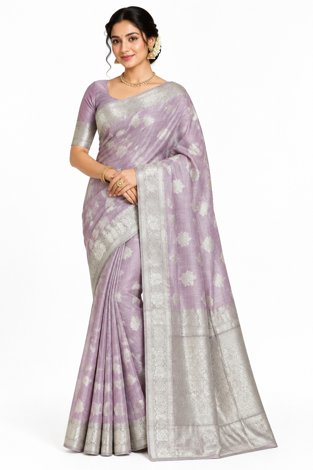 Katan Silk Saree Baby Pink Colour with Silver Zari Border