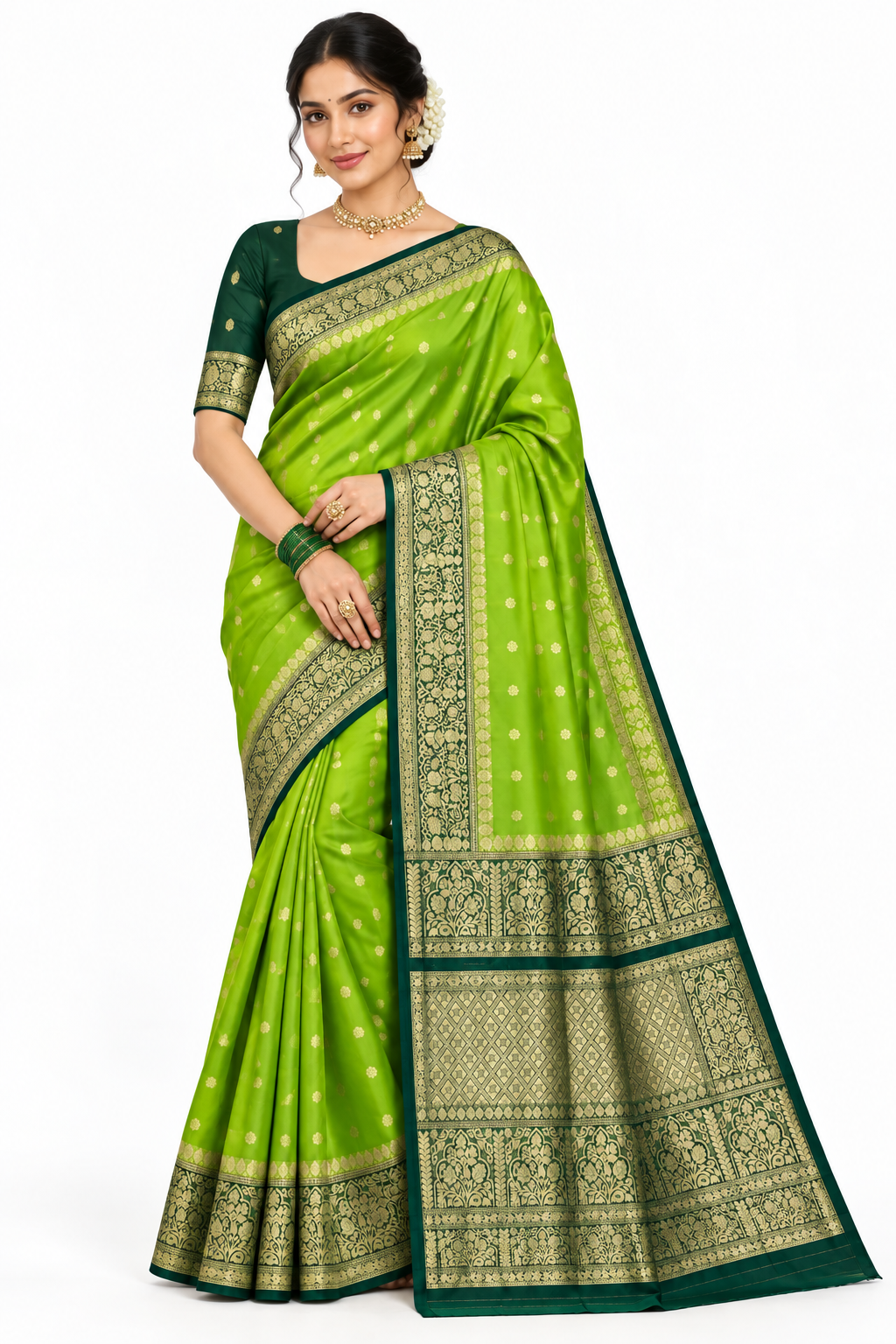 Olive Green Colour Mysore Crepe Silk Saree with Green Colour Border