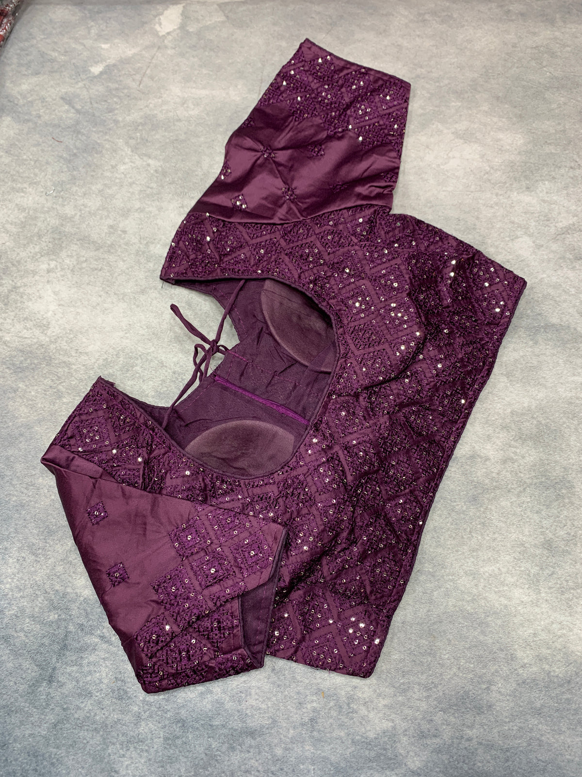 Ready-to-Wear Embroidered Silk Blouse - Magenta (Silver Embroidery)
