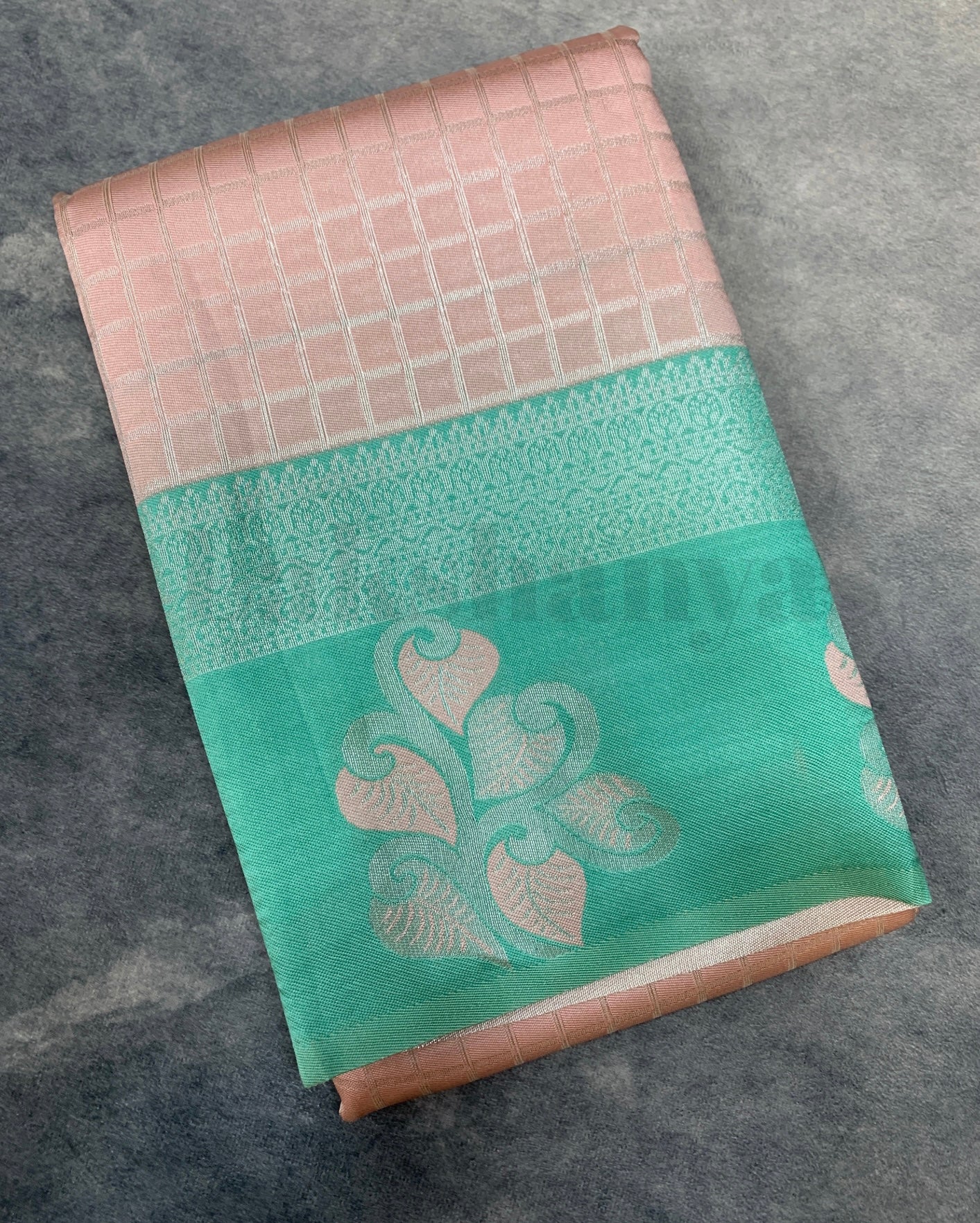 Pink Colour Tissue Saree with Teal Green Colour Border
