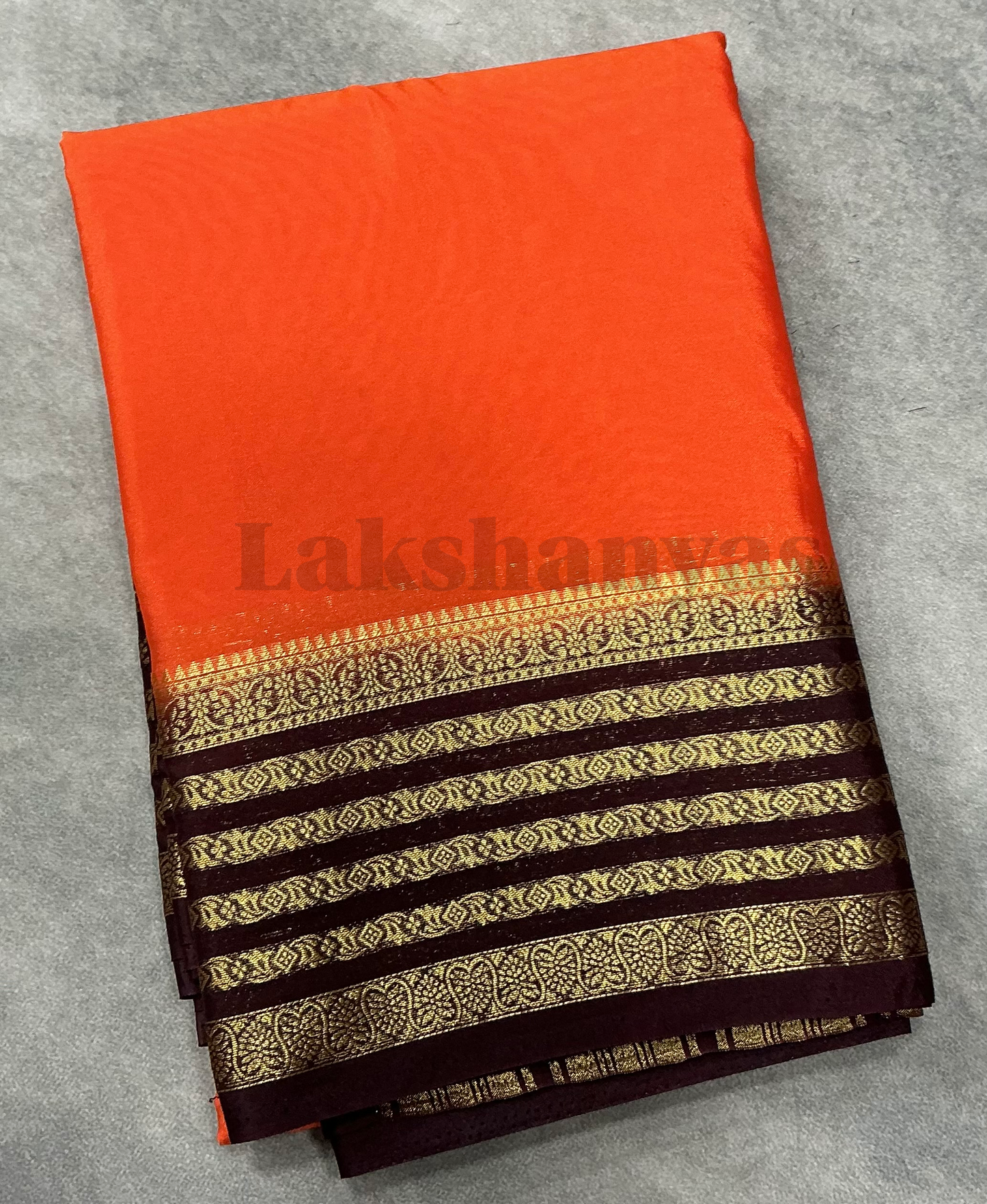 Orange Colour Mysore Crepe Saree with Brown Colour Border