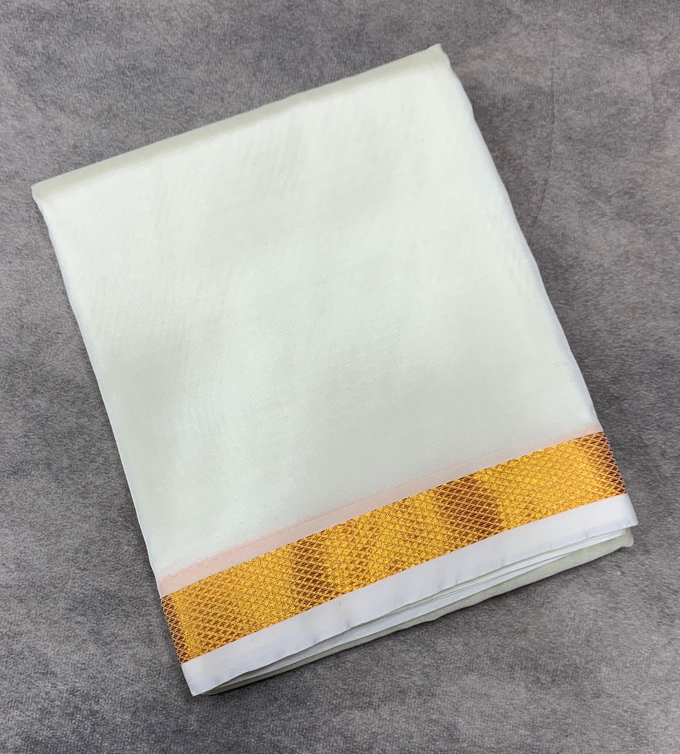 Art Silk Dhoti 8 Mulam Cream Colour Small Border
