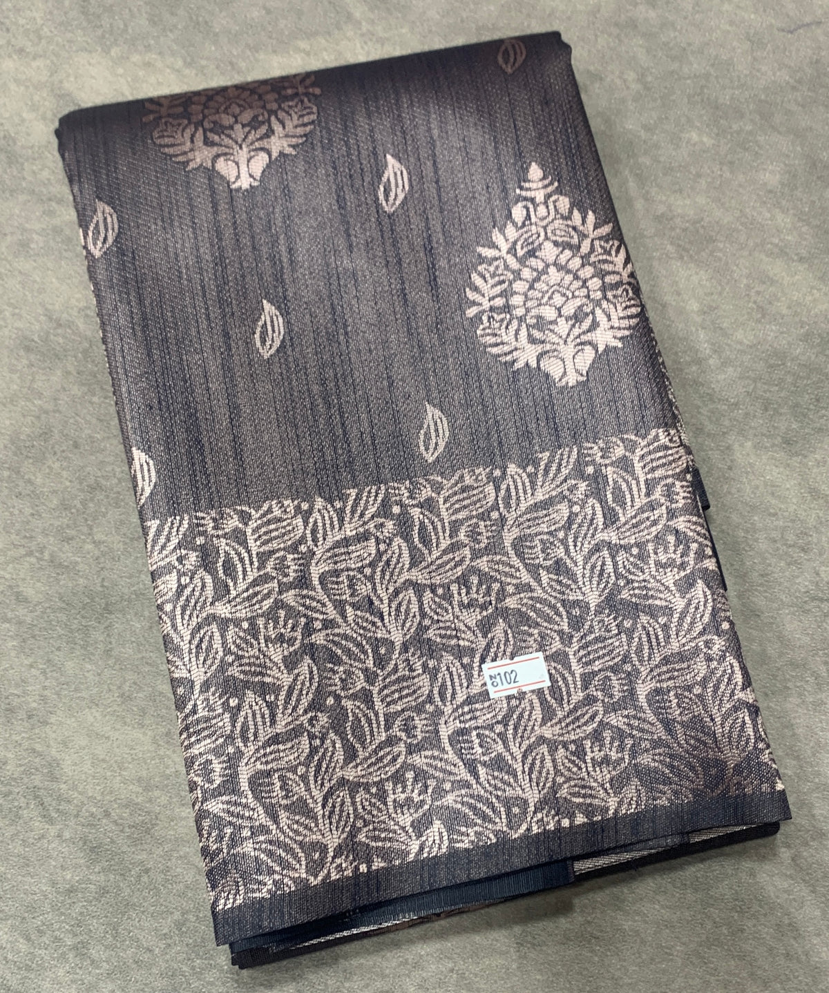 Semi Jute Silk Saree – Grey with Silver Zari Border (Style 2)