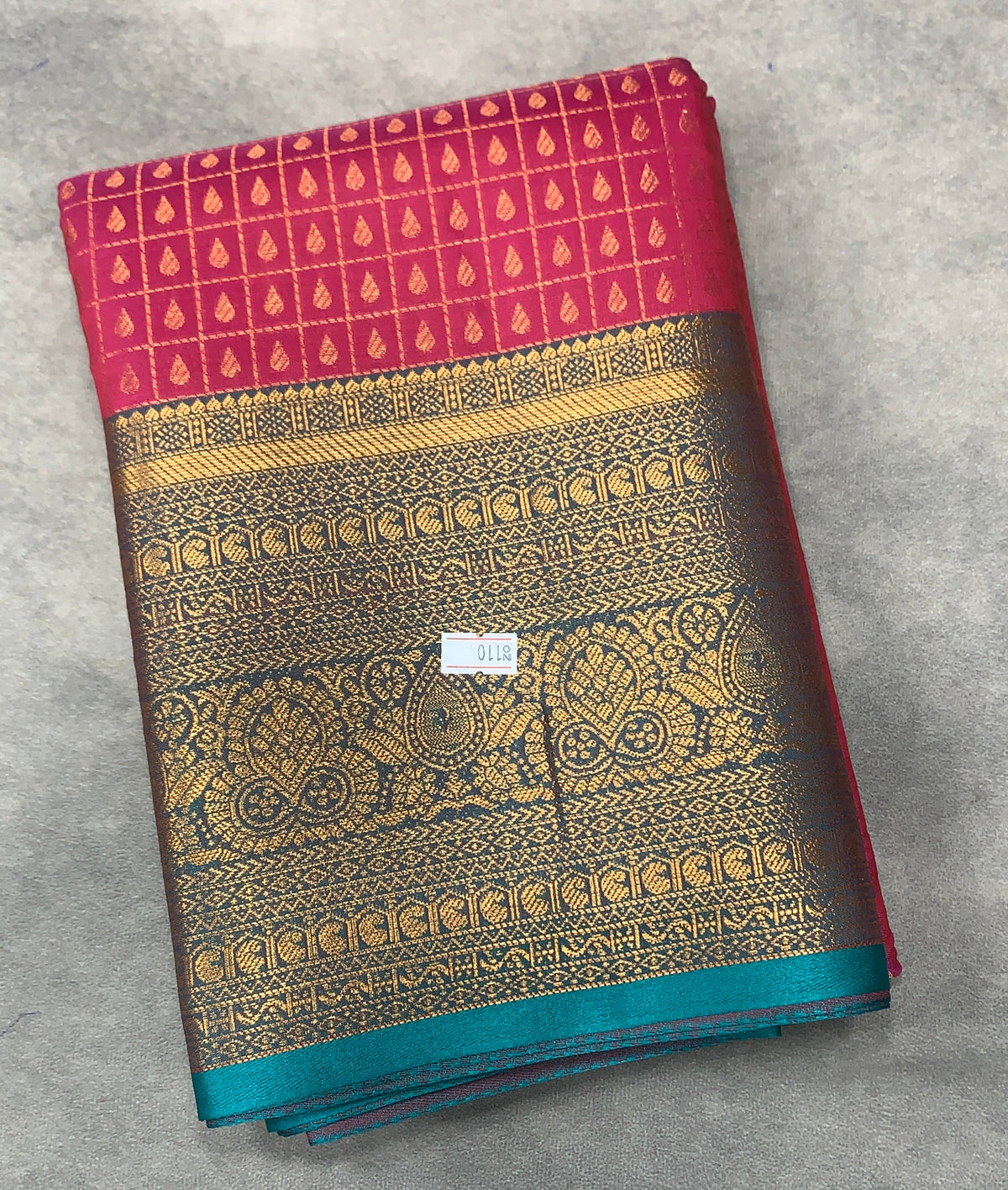Pink Colour Kanchi Style Art Silk Saree with Rama Green Border and 1000 Butta