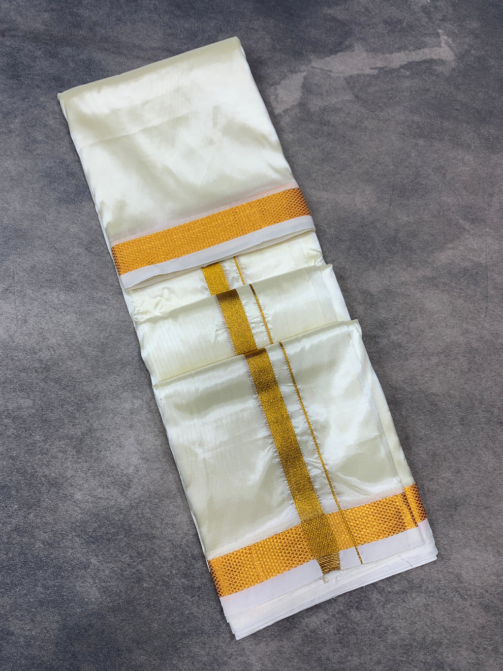 Art Silk Dhoti 8 Mulam Cream Colour Small Zari Border