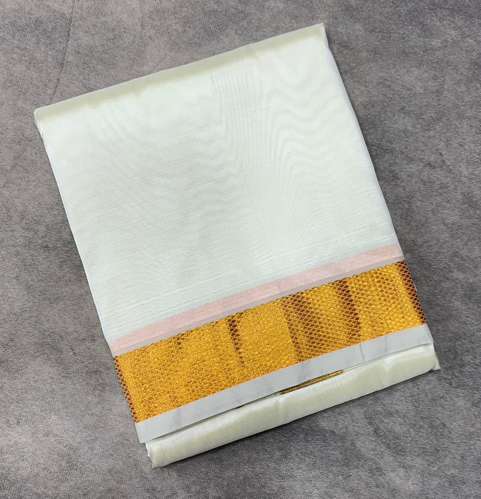 Art Silk Dhoti 8 Mulam Cream Colour Medium Border