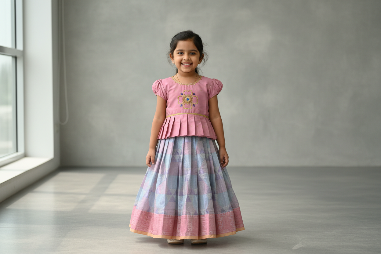 Ready To Wear Pavadai Multi Colour with Mauve Colour Blouse