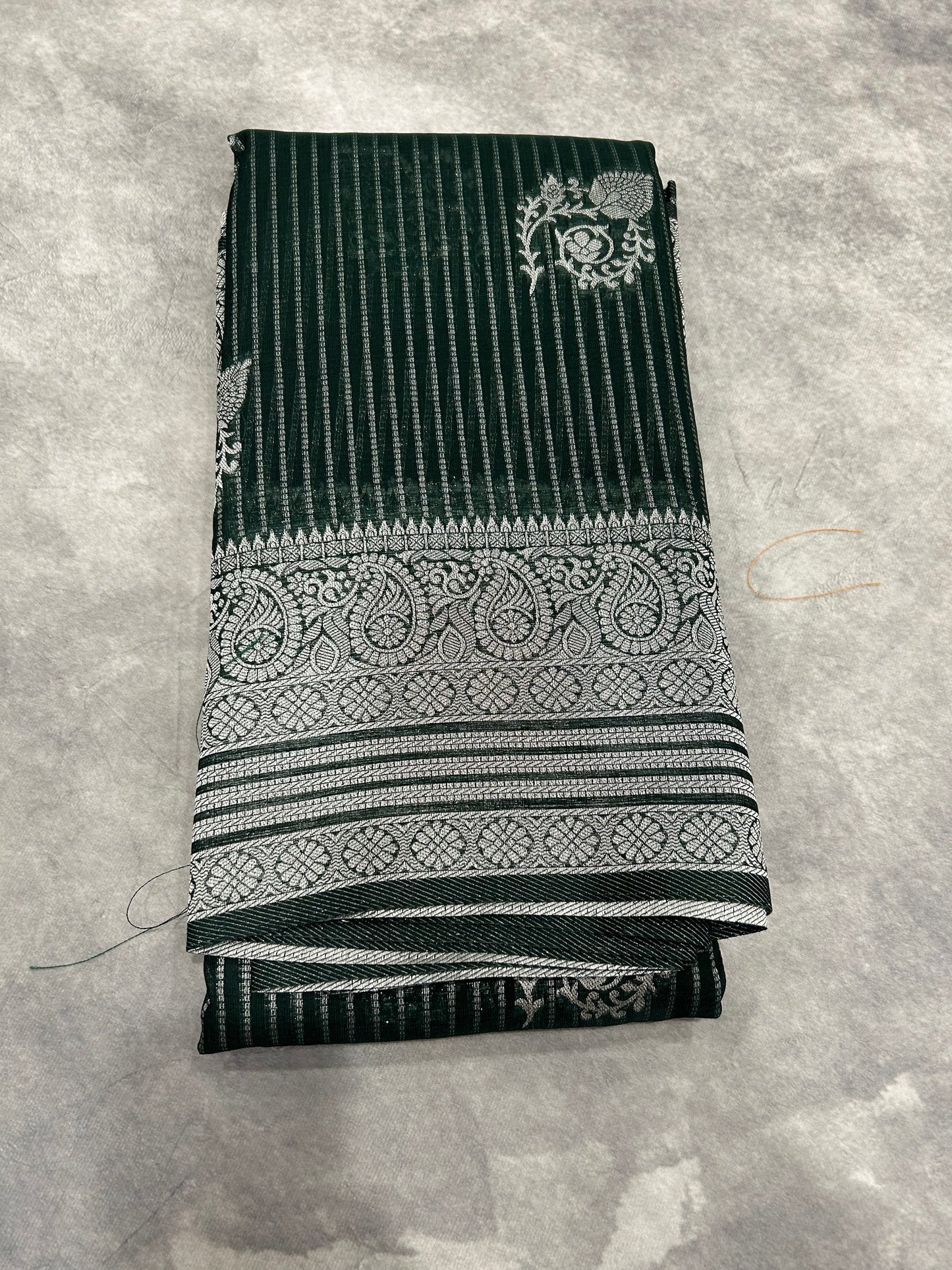 Green Colour Linen Silk Saree with Sliver Zari Border