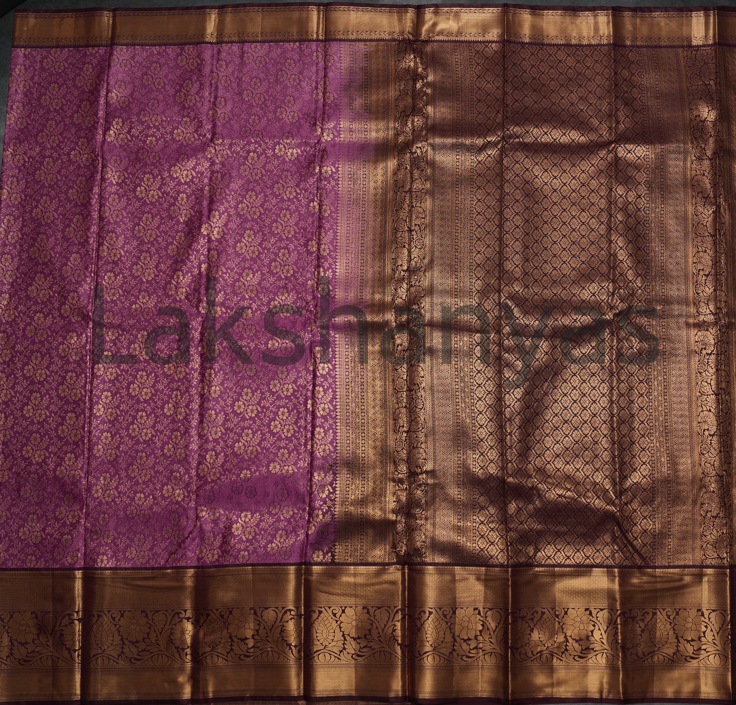 Lavender Semi Silk Saree with chocolate brown border