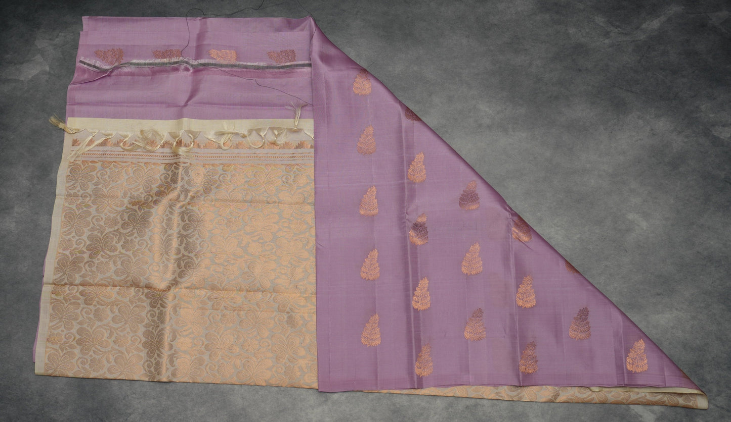 Lilac Borderless Kanjivaram Silk Saree