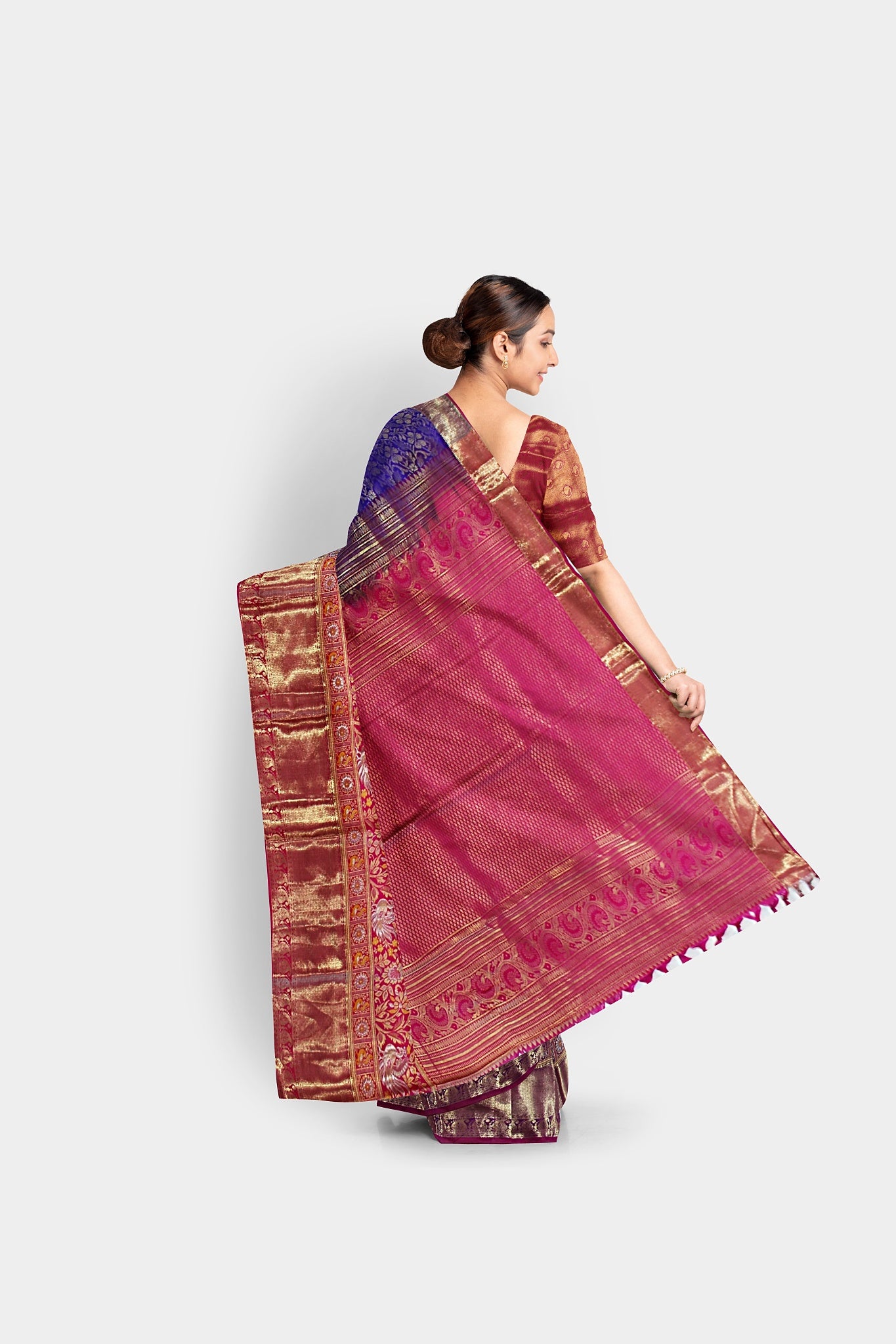 Blue Semi Silk saree with Rettai pettu maroon border