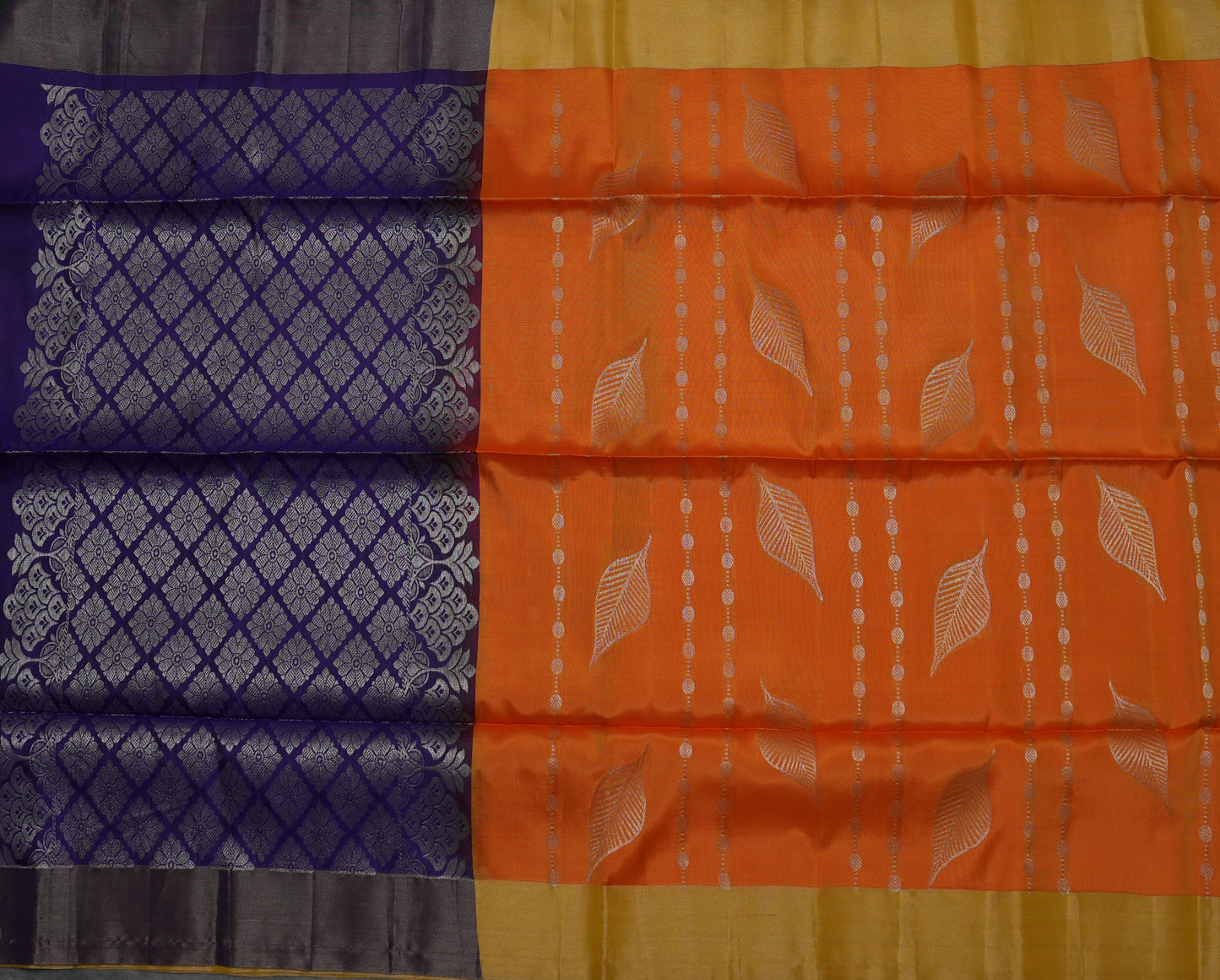 Kanjivaram Orange Soft Silk Saree with Blue Zari Border