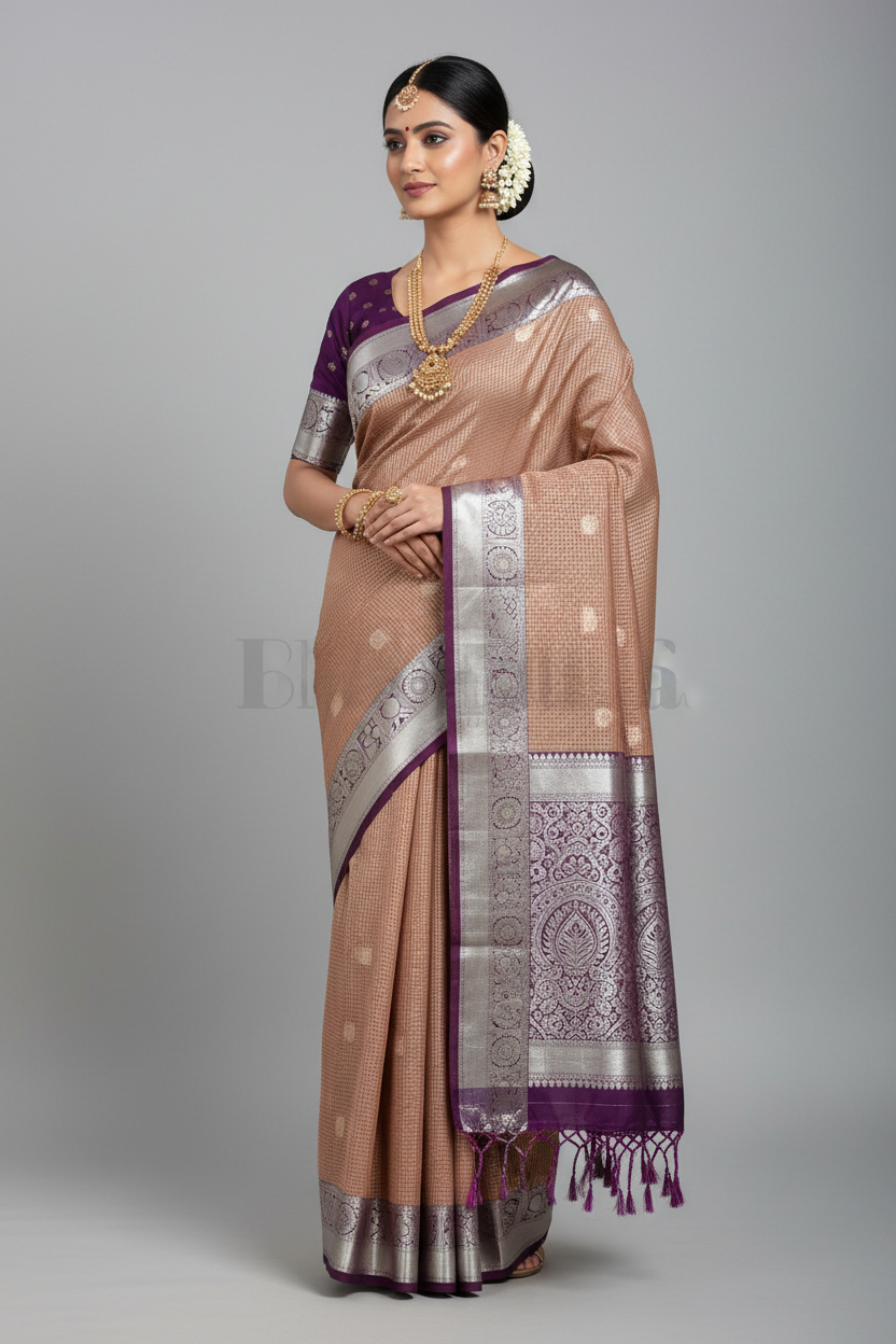 Rust Soft Silk Saree with Magenta Border