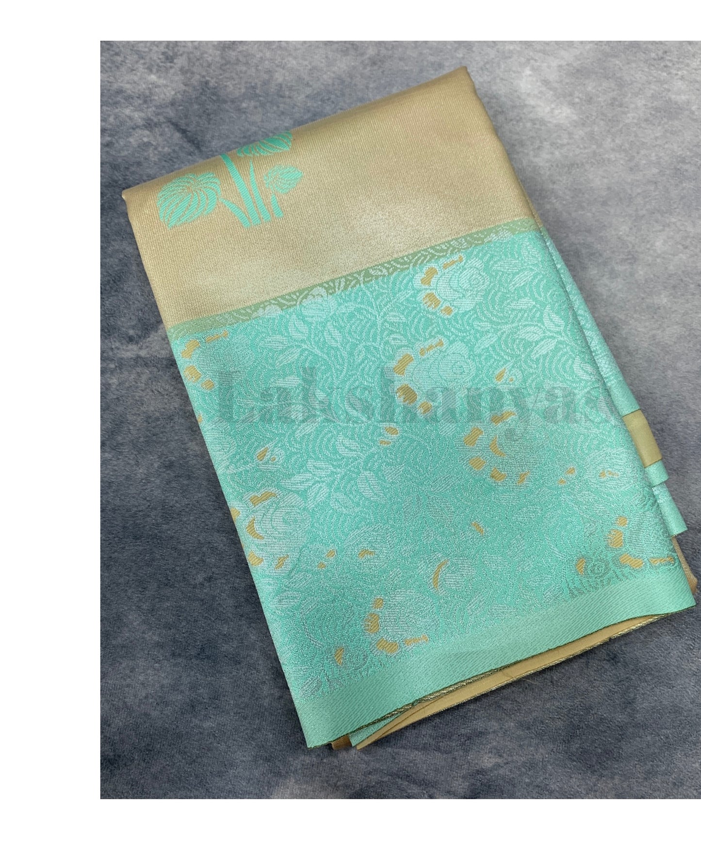 Gold Colour Tissue Saree with Sapphire Border