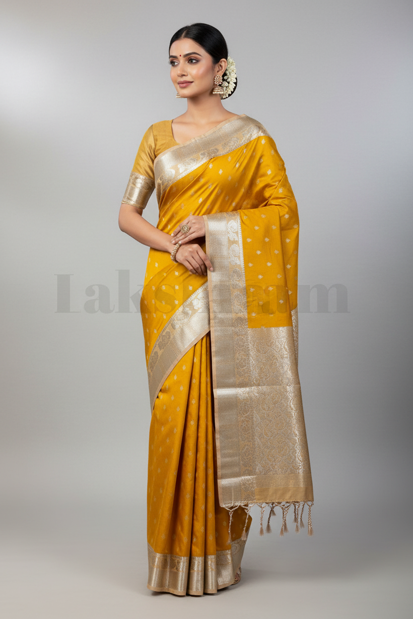 Yellow Colour Soft Silk Saree with Silver Colour Border