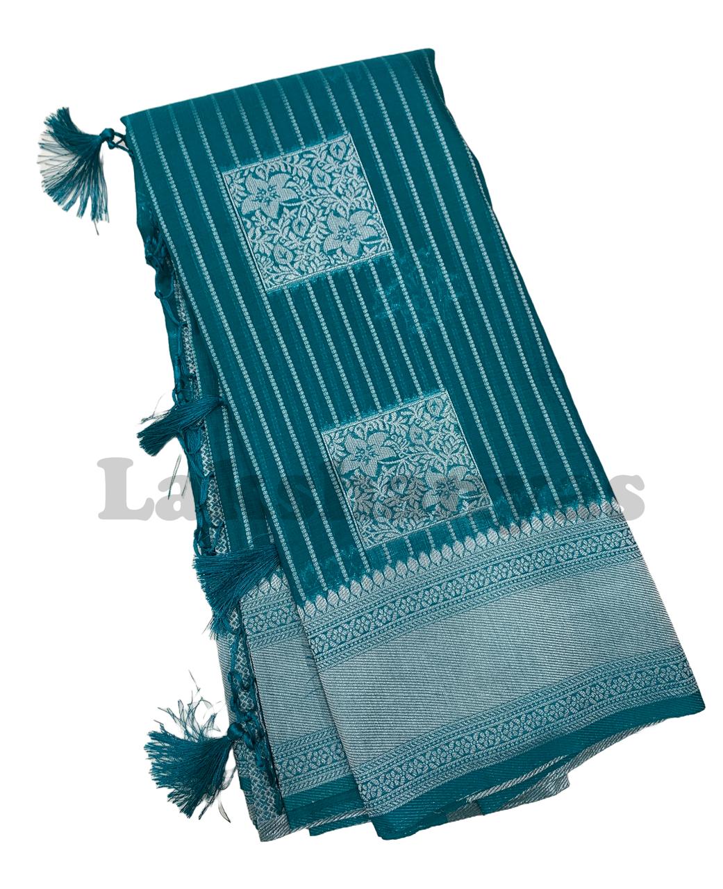 Sapphire Colour Linen Silk Saree with Sliver Zari Border