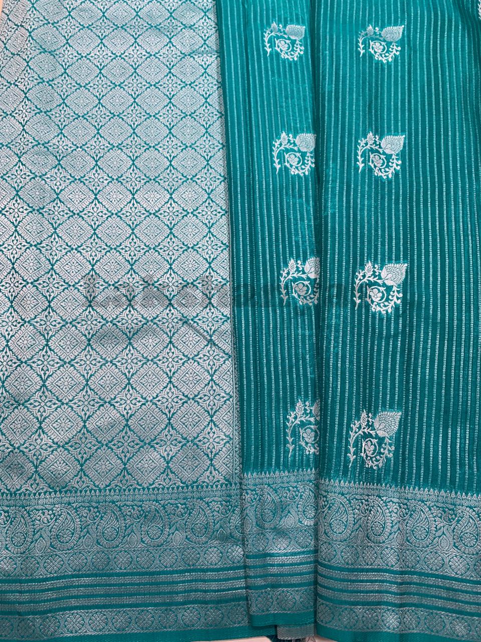 Sapphire Colour Linen Silk Saree with Sliver Zari Border s