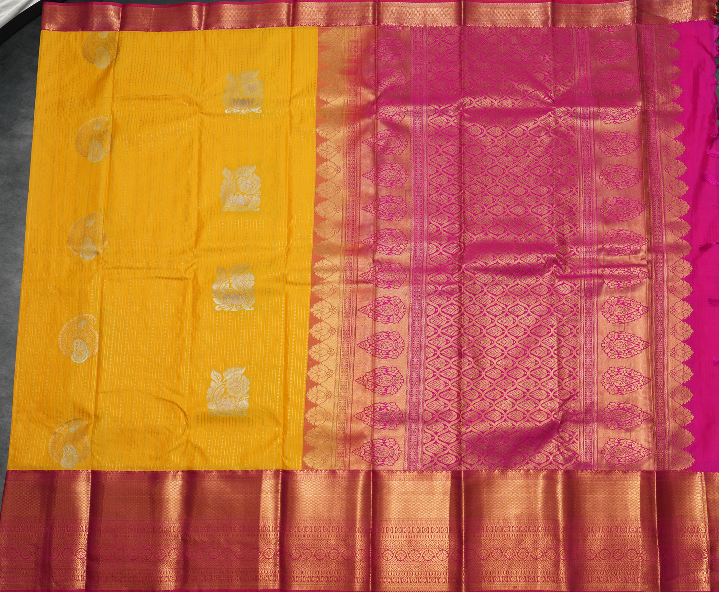 Lakshadeepam Yellow Semi Silk Saree with Rani Pink Border