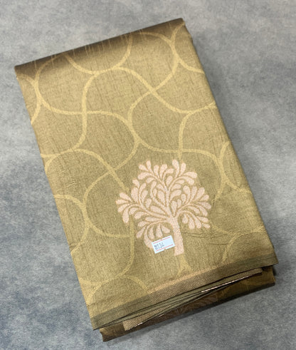 Gold Colour Jute Silk Saree with Balloon Butta, Borderless