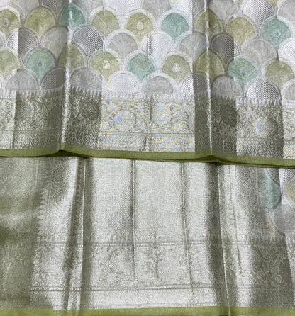 Katan Tissue Semi Silk Saree Multicolour Pastel with Pista Green Colour Border