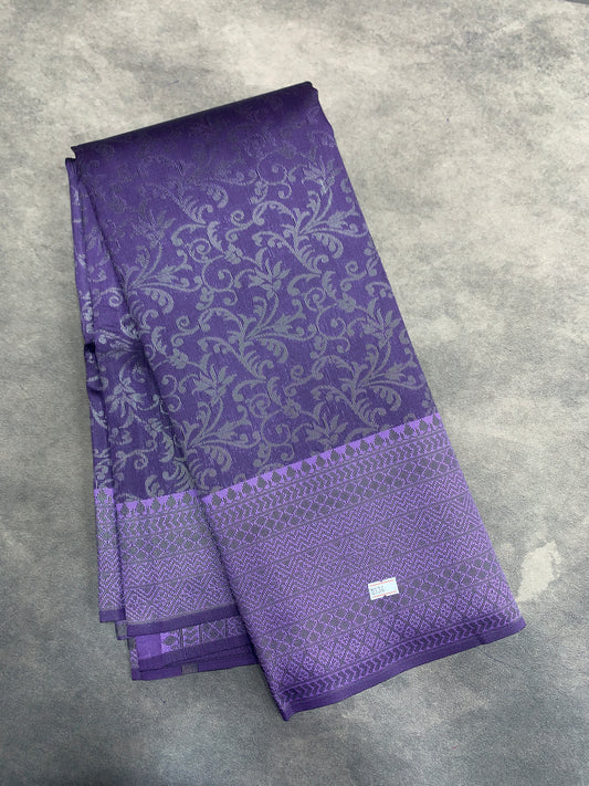 Lavender Colour Semi Silk Saree with Black Meenakari Work