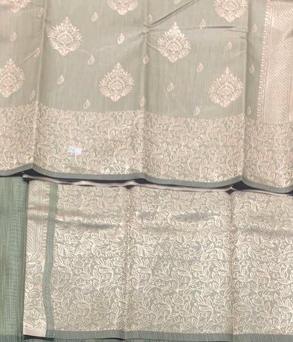 Light Brown Colour Semi Jute Silk Saree with Silver Zari Border