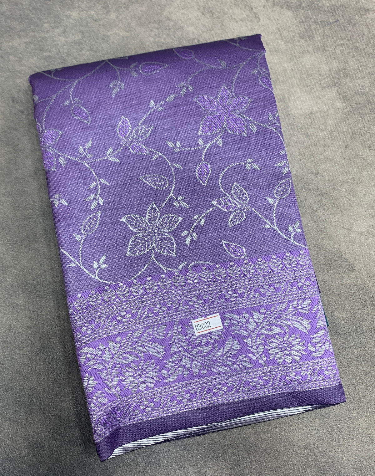 Lavender Purple Colour Jute Silk Saree with Floral Creeper