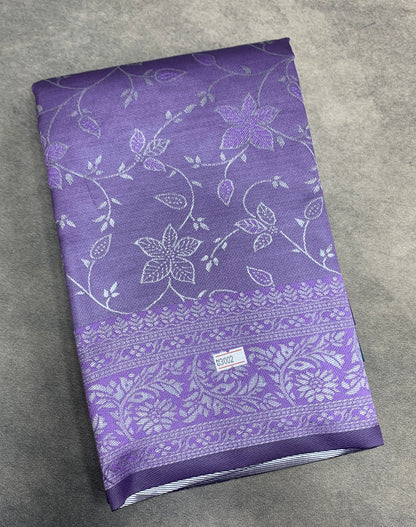 Lavender Purple Colour Jute Silk Saree with Floral Creeper