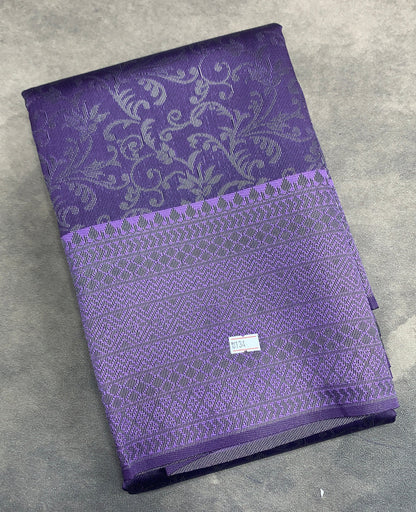 Lavender Colour Semi Silk Saree with Black Meenakari Work