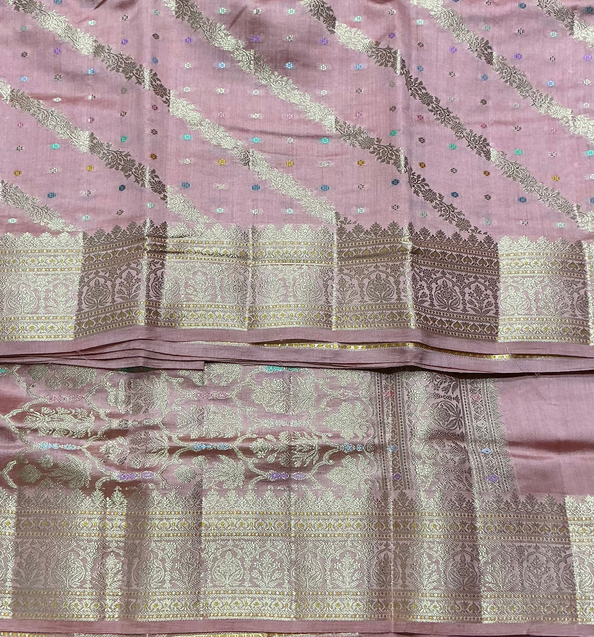 Semi Tussar Silk Saree Light Pink Colour with Silver Zari Border