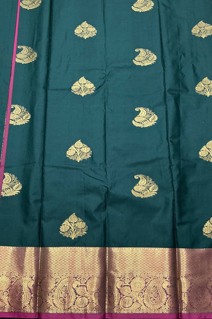 Green Color Vegan Silk saree with Pink border