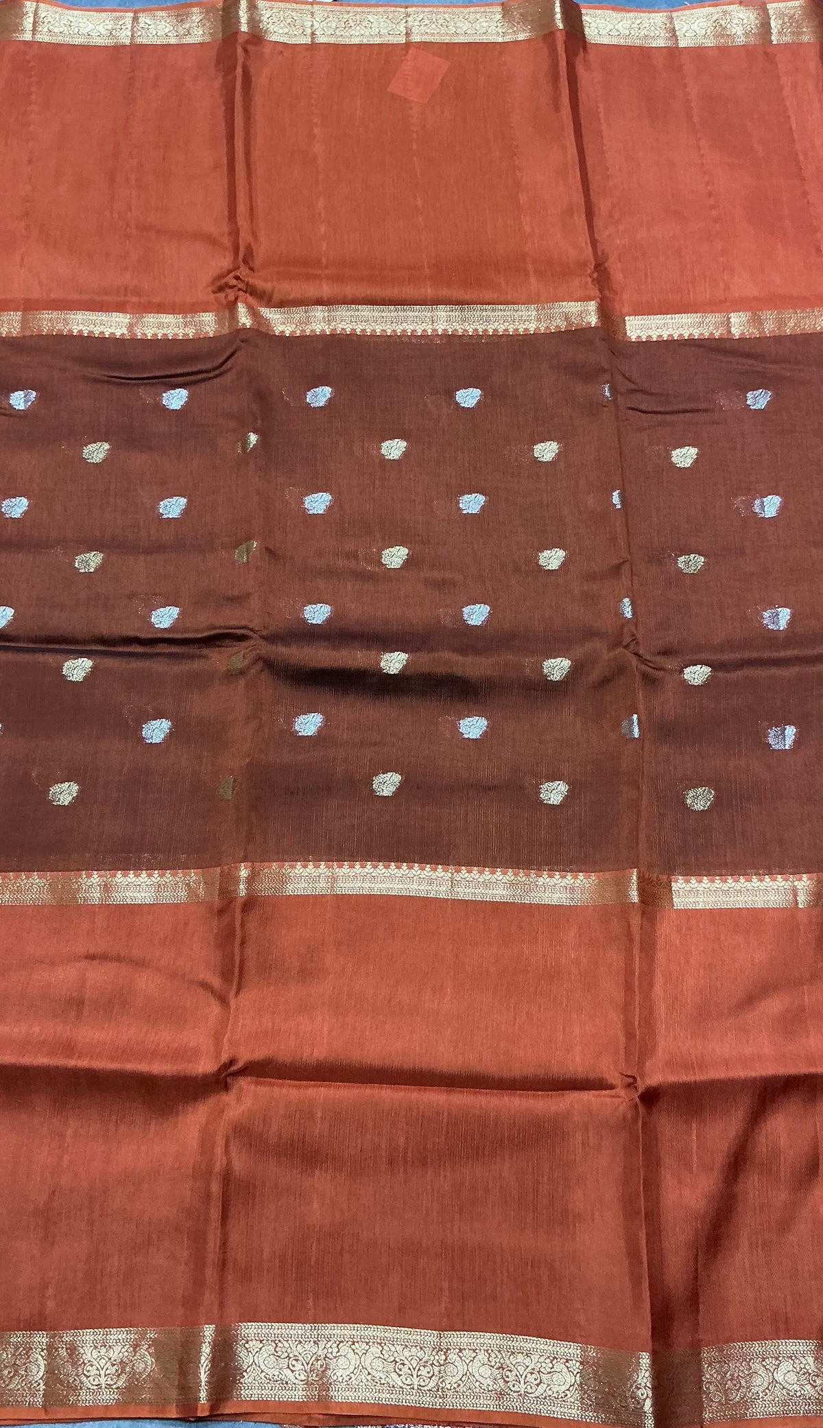 Semi Banarasi Saree Rust Orange Color with Zari Border
