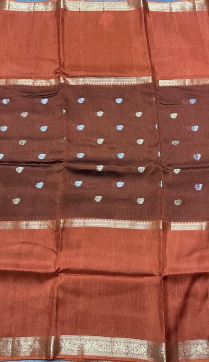 Semi Banarasi Saree Rust Orange Color with Zari Border