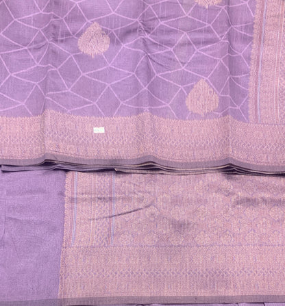 Lavender Colour Jute Silk Saree with Flower Butta and Zari Border