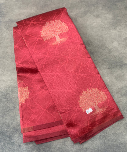 Tomato Pink Colour Jute Silk Saree with Tree Butta, Borderless