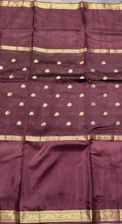 Semi Banarasi Saree Brown Color with Zari Border