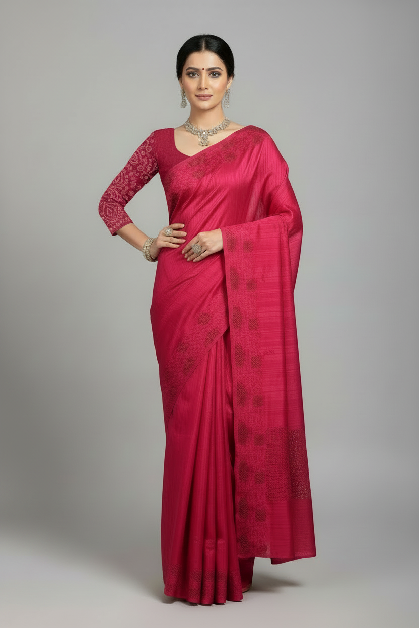 Pink Tussar Saree with Cut Work Border