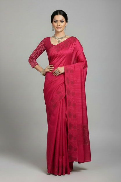 Pink Tussar Saree with Cut Work Border