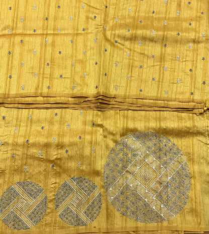 Mustard Yellow Tussar Saree with Embroidery Work Border