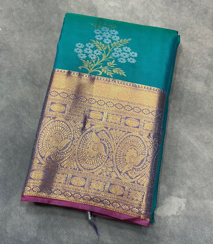 Sapphire Color Vegan Silk saree with silver meenakari floral butta