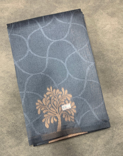Grey Colour Jute Silk Saree with Balloon Butta, Borderless